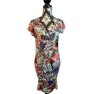 Miss Tina by Tina Knowles Animal Print Ruched Sheath Dress Multi Color MT8786B S